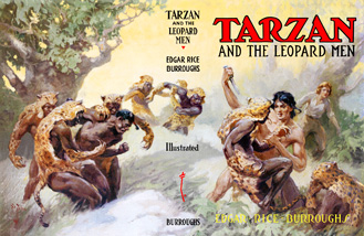 Original Dust-jacket -> Recoverings Dust-jacket (Restored Painting) Tarzan and the Leopard Men dj