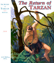 Tarzan climbing through trees with bow and arrow